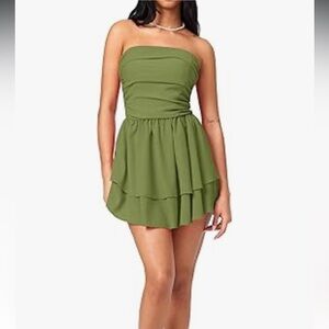 Cider Green Asymmetrical Fit and Flare Mini Dress